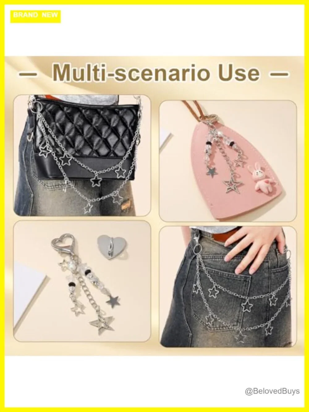 Y2K Silver Alloy Jewelry Set Star Necklace Bracelet Sunglasses Keychain